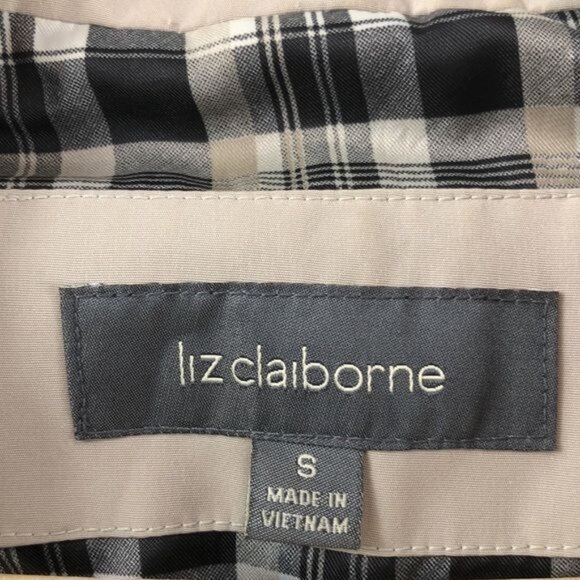 Liz Claiborne jacket all weather black and tan belted zip & button size small - Picture 8 of 12